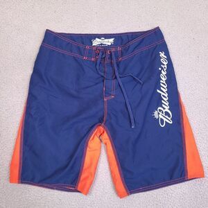 Budweiser Beer Board Shorts Unlined Swimming Trunks Mens 34 Blue Orange 2011‎